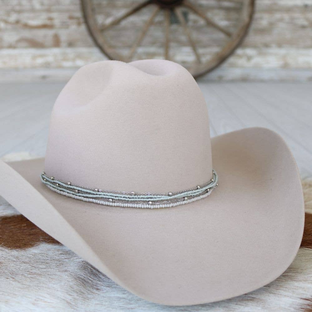 Mist-Grey Multi-Strand Beaded Hat Band
