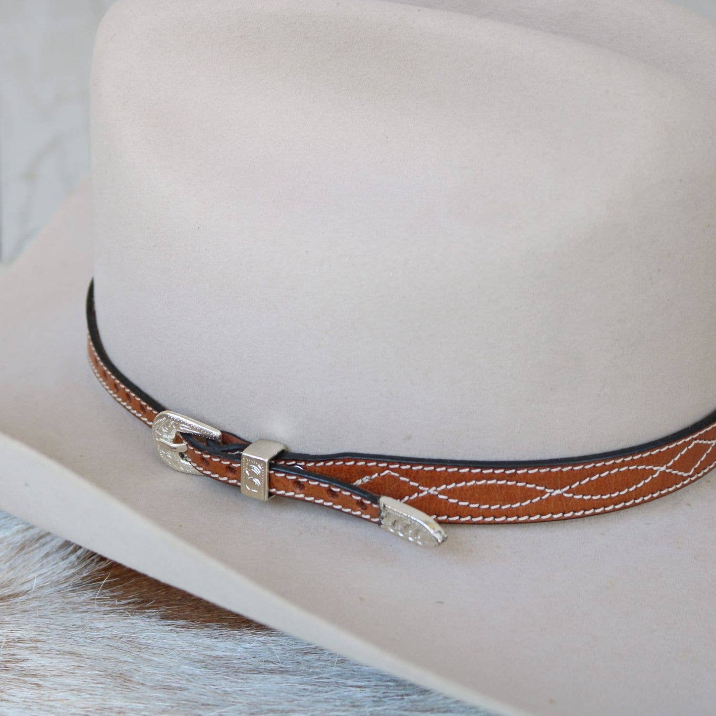 Brown Boot Stitch Leather Hat Band