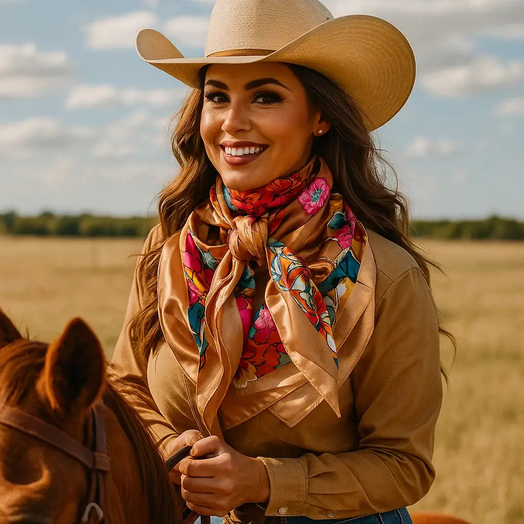 Tan Big Floral Wild Rag
