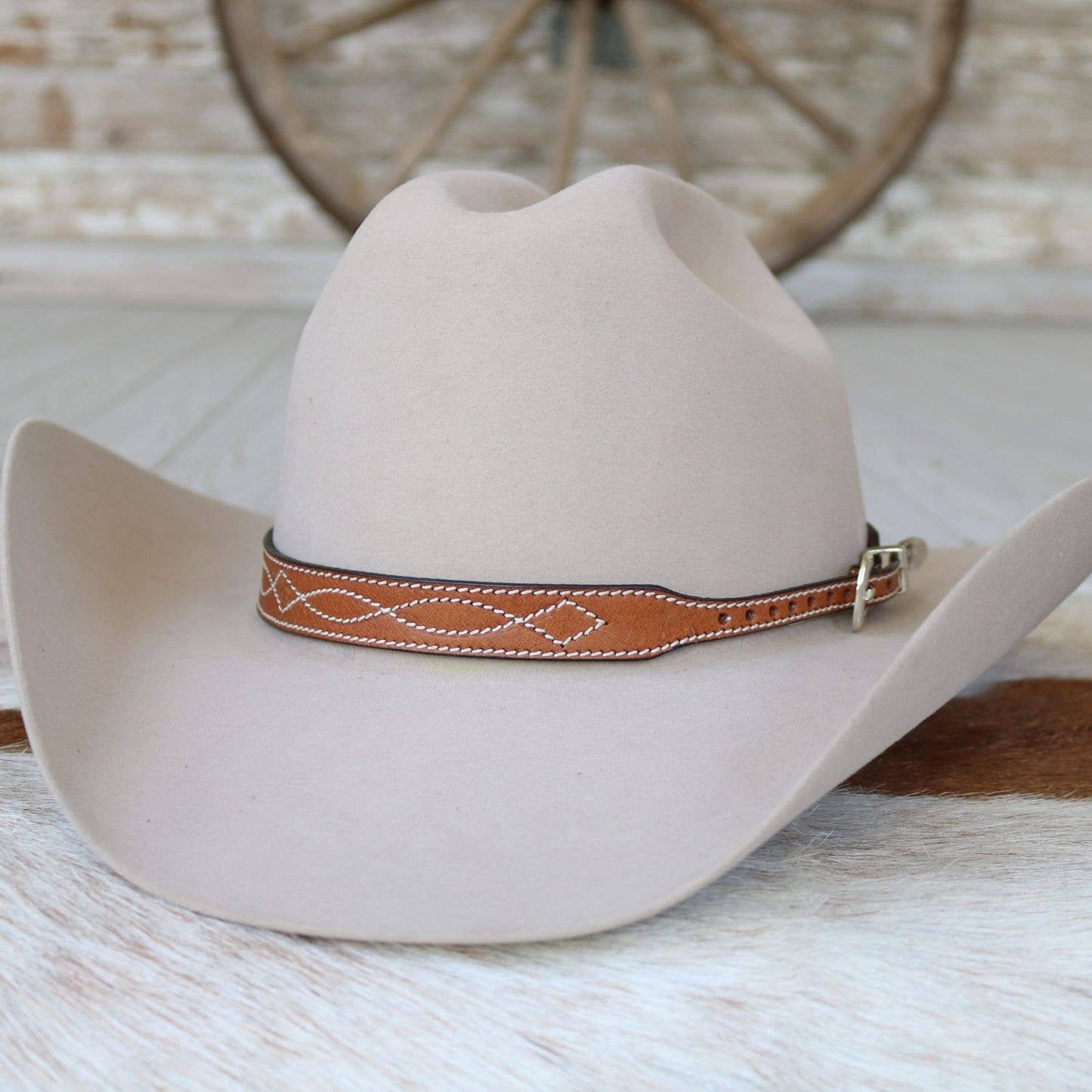 Brown Boot Stitch Leather Hat Band
