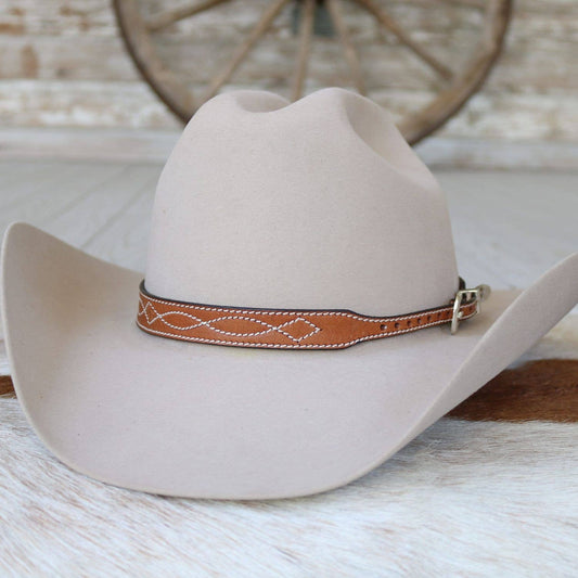 Brown Boot Stitch Leather Hat Band