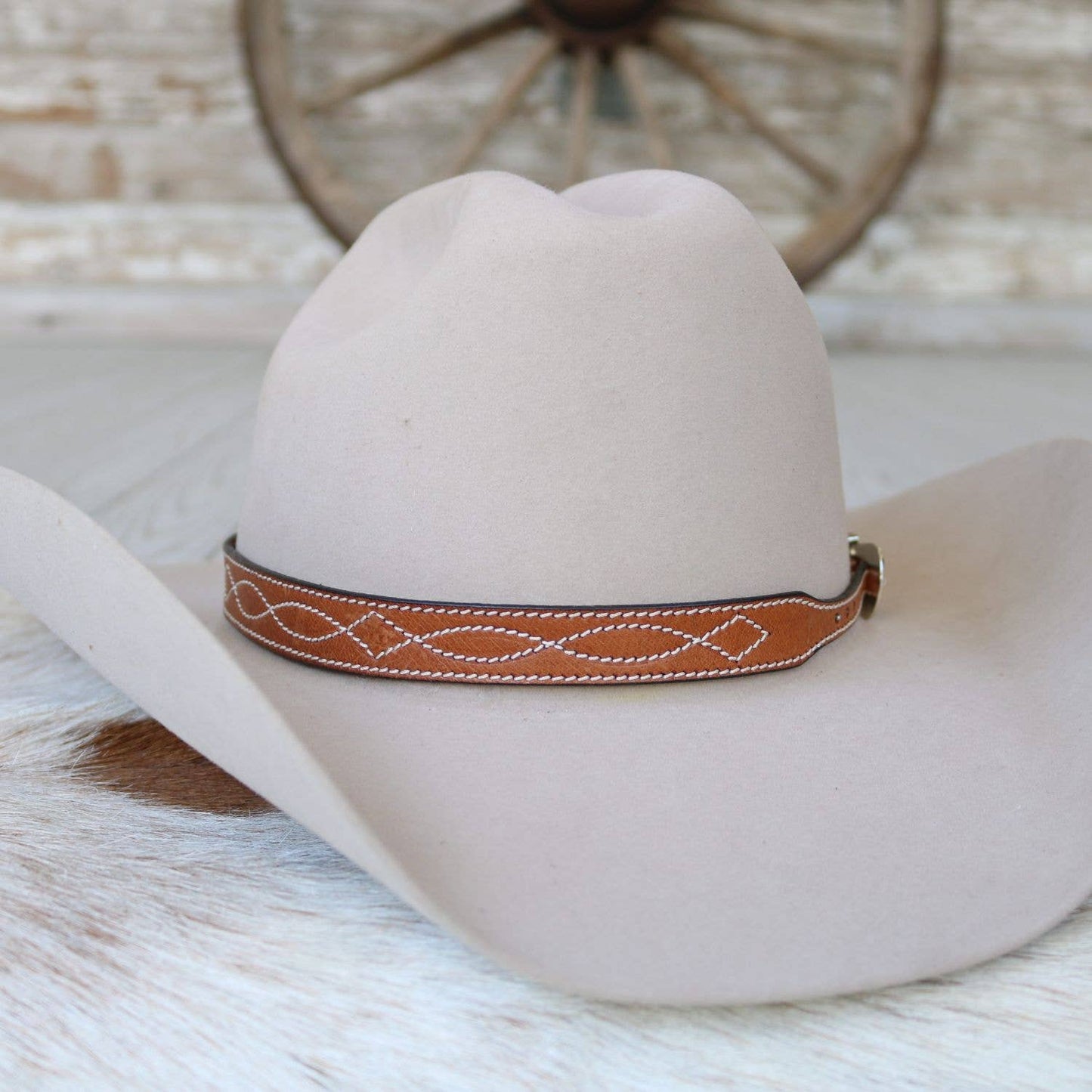 Brown Boot Stitch Leather Hat Band
