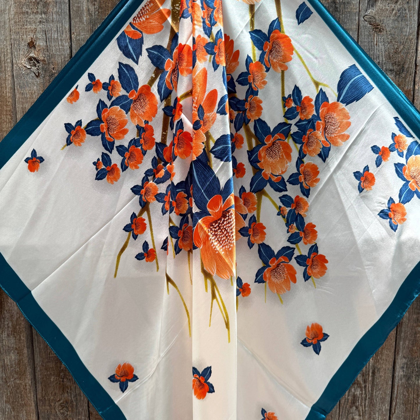 White and Teal Floral Wild Rag