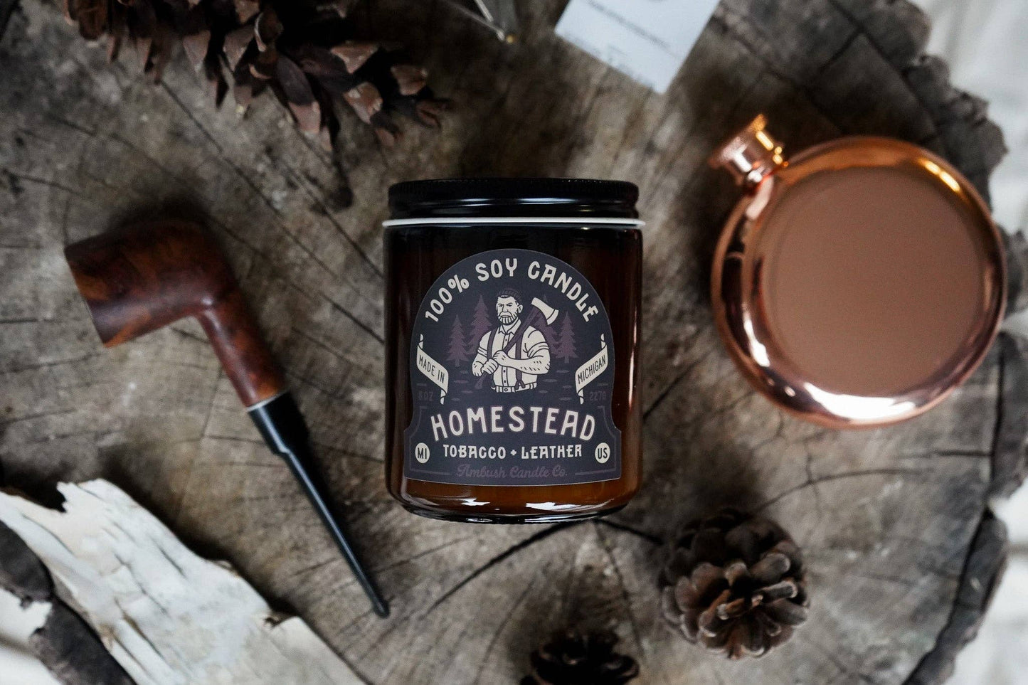 Homestead | Tobacco + Leather 8oz Soy Candle