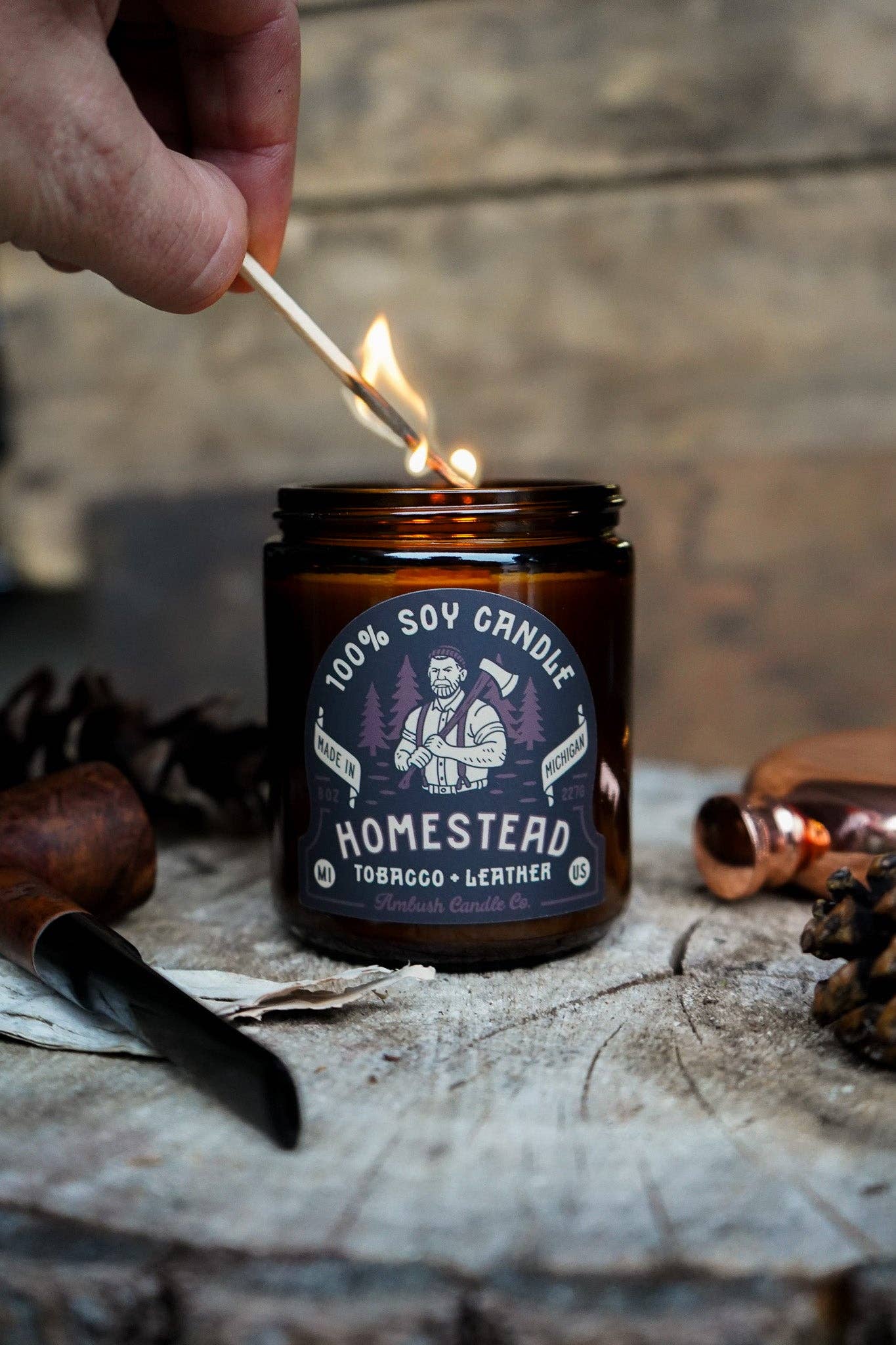 Homestead | Tobacco + Leather 8oz Soy Candle