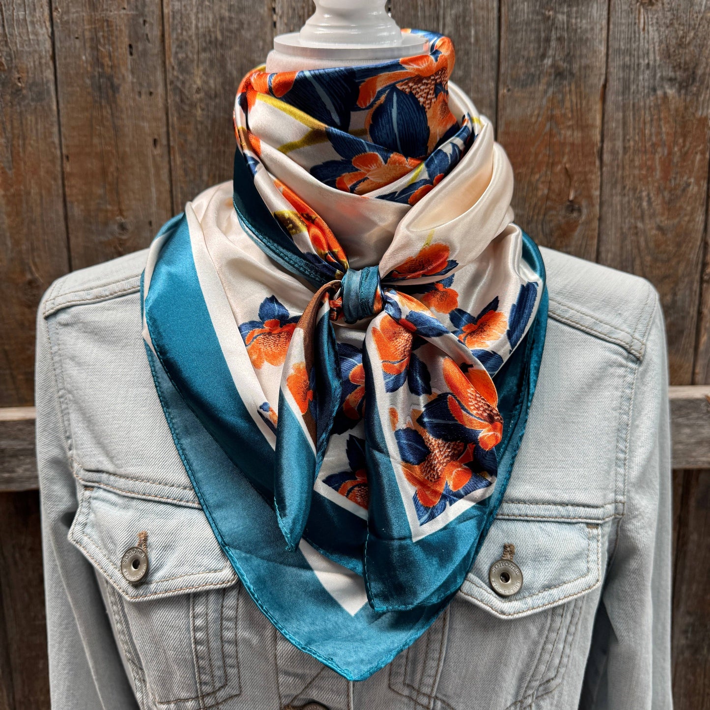 White and Teal Floral Wild Rag