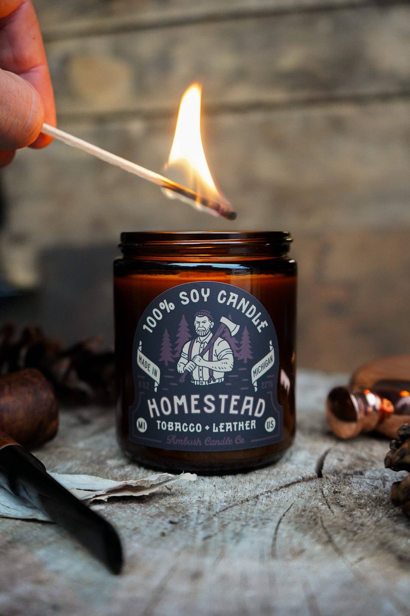 Homestead | Tobacco + Leather 8oz Soy Candle