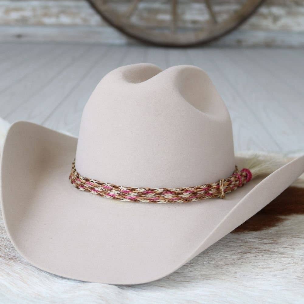 Horsehair Pink Braided Tassel Hat Band