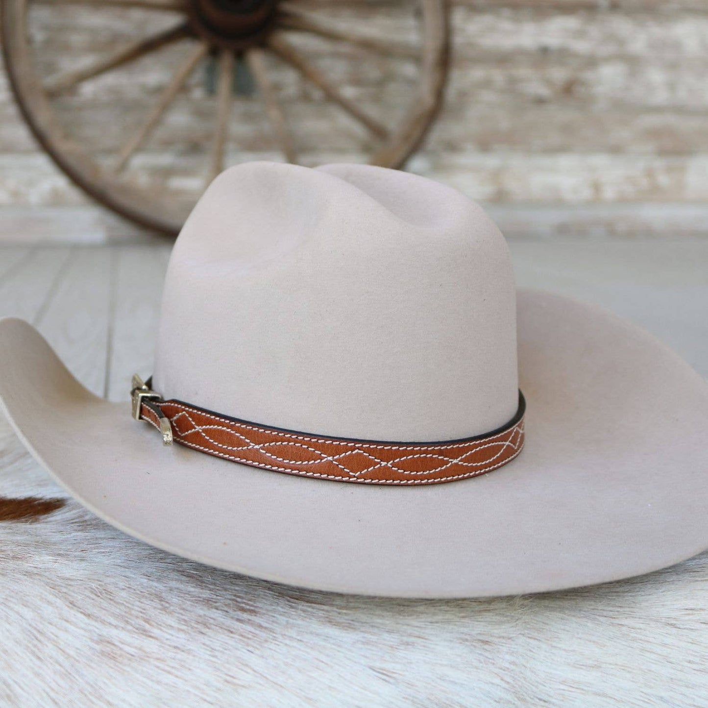 Brown Boot Stitch Leather Hat Band