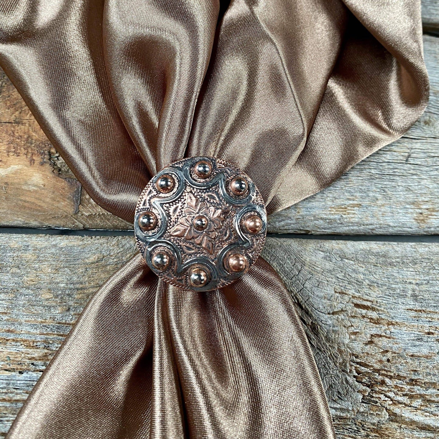 Copper floral etched concho slide