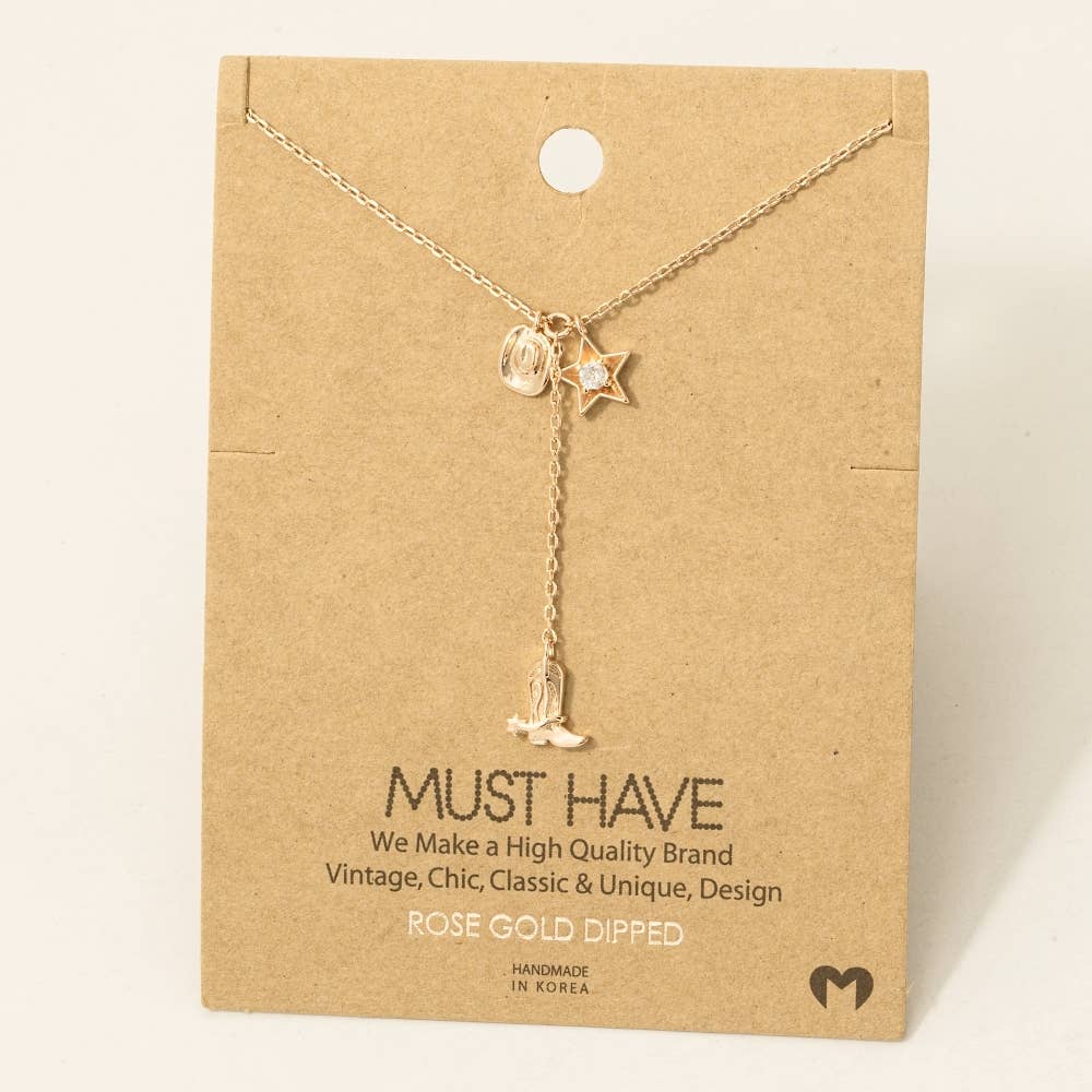 Western Cowboy Boots Y Necklace