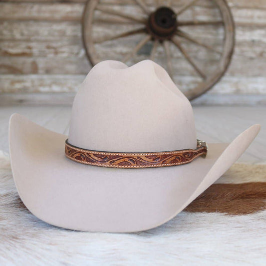 Brown Tooled Leather Buckle Hat Band