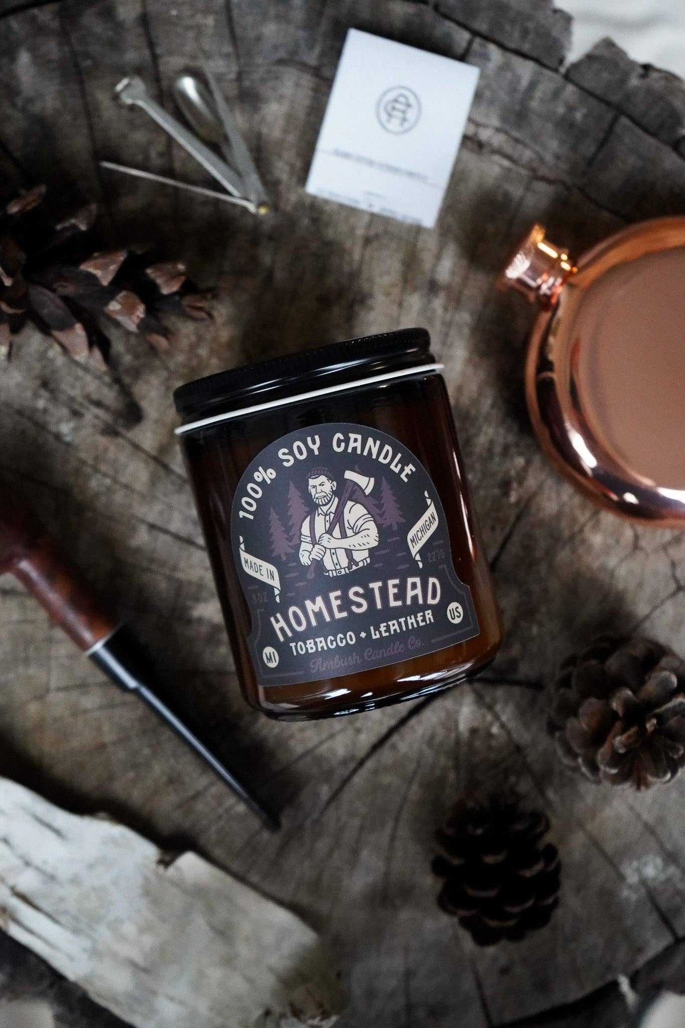 Homestead | Tobacco + Leather 8oz Soy Candle