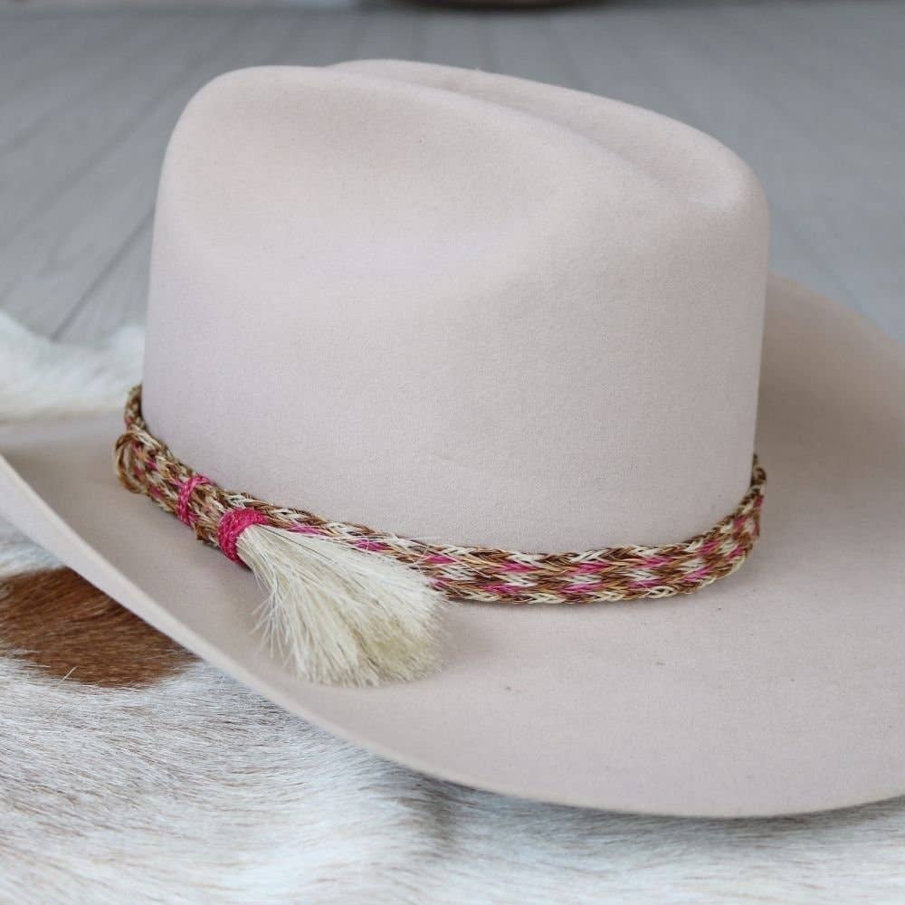 Horsehair Pink Braided Tassel Hat Band